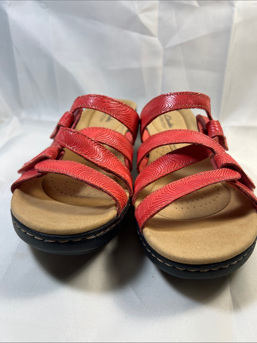 Clarks Coral Red Multi-Strap Slide Sandals - Picture 2 of 11